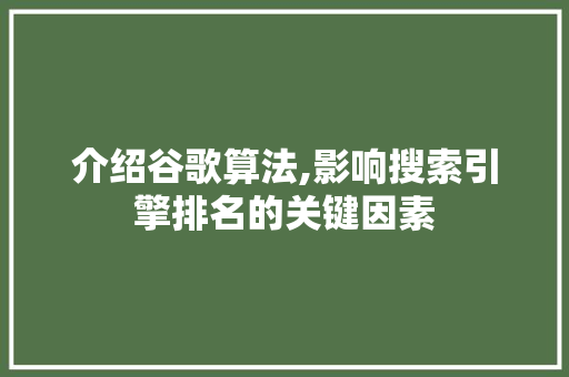 介绍谷歌算法,影响搜索引擎排名的关键因素