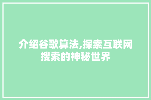 介绍谷歌算法,探索互联网搜索的神秘世界