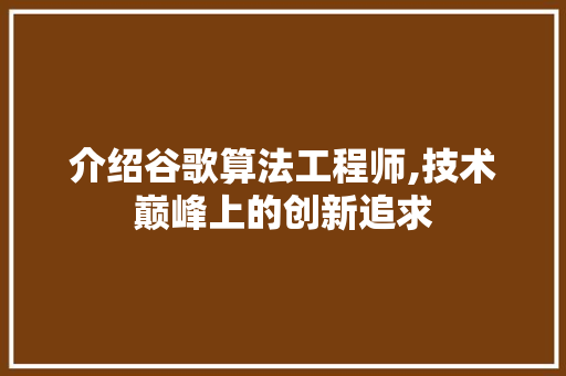 介绍谷歌算法工程师,技术巅峰上的创新追求