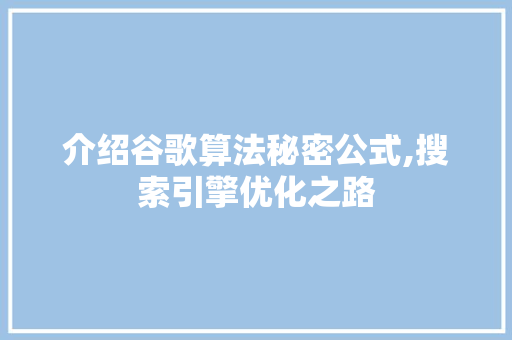 介绍谷歌算法秘密公式,搜索引擎优化之路