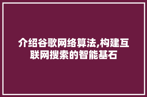 介绍谷歌网络算法,构建互联网搜索的智能基石