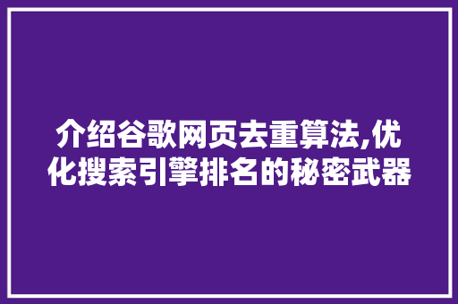 介绍谷歌网页去重算法,优化搜索引擎排名的秘密武器