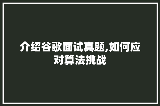 介绍谷歌面试真题,如何应对算法挑战