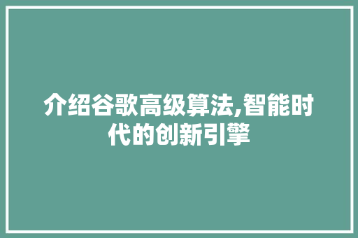 介绍谷歌高级算法,智能时代的创新引擎