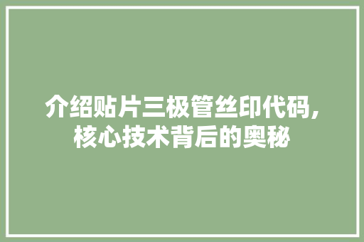 介绍贴片三极管丝印代码,核心技术背后的奥秘