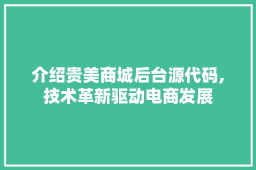 介绍贵美商城后台源代码,技术革新驱动电商发展