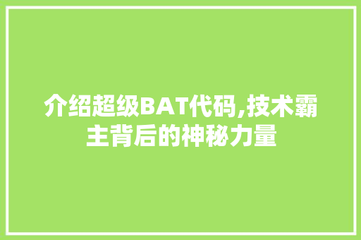 介绍超级BAT代码,技术霸主背后的神秘力量