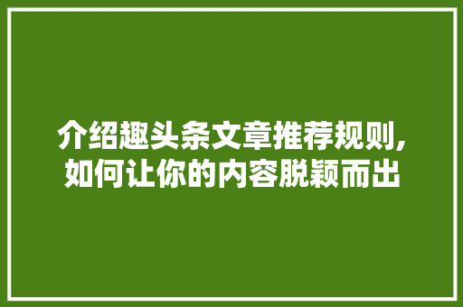 介绍趣头条文章推荐规则,如何让你的内容脱颖而出