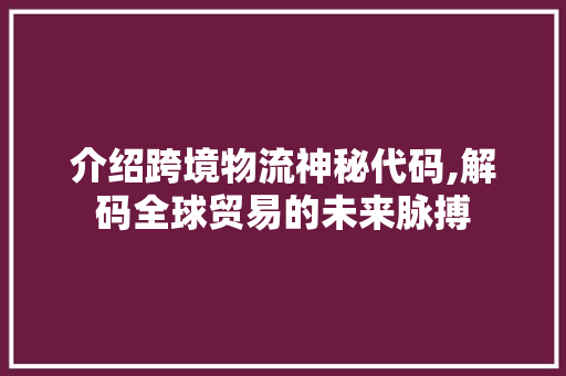 介绍跨境物流神秘代码,解码全球贸易的未来脉搏