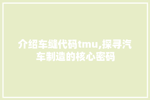 介绍车缝代码tmu,探寻汽车制造的核心密码