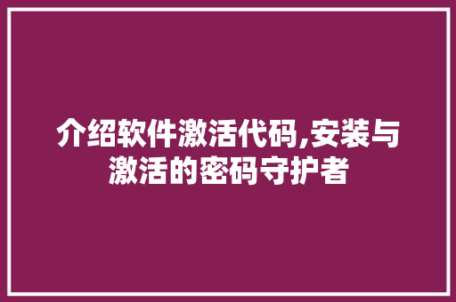 介绍软件激活代码,安装与激活的密码守护者