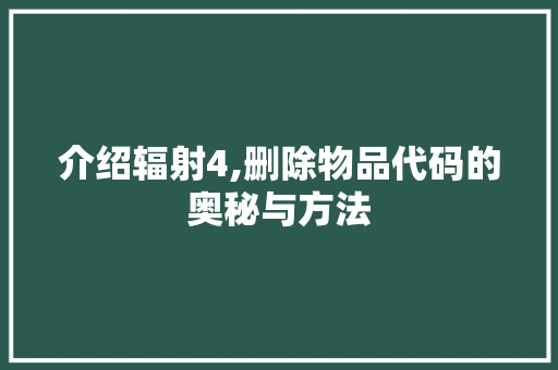 介绍辐射4,删除物品代码的奥秘与方法