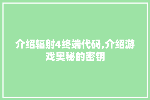 介绍辐射4终端代码,介绍游戏奥秘的密钥