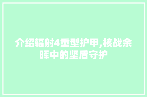 介绍辐射4重型护甲,核战余晖中的坚盾守护