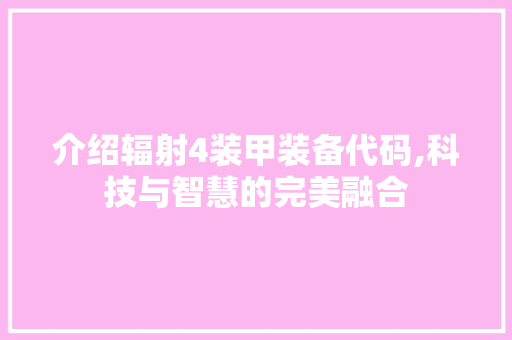 介绍辐射4装甲装备代码,科技与智慧的完美融合