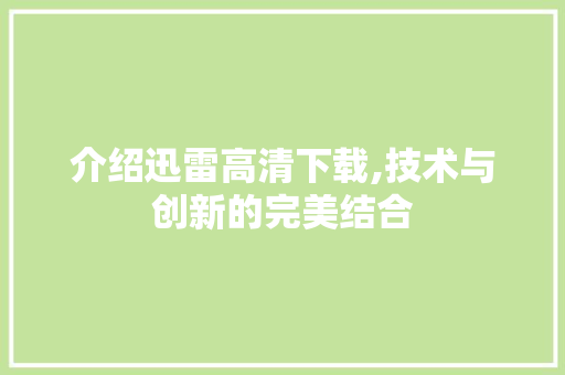 介绍迅雷高清下载,技术与创新的完美结合