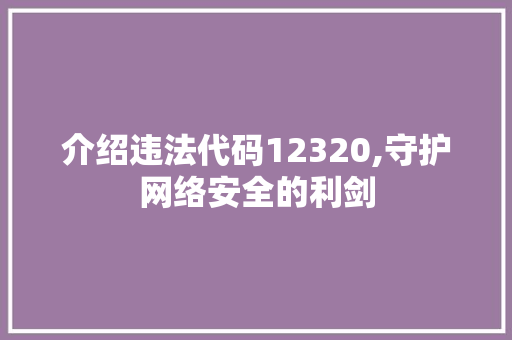 介绍违法代码12320,守护网络安全的利剑