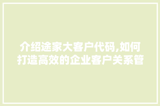 介绍途家大客户代码,如何打造高效的企业客户关系管理