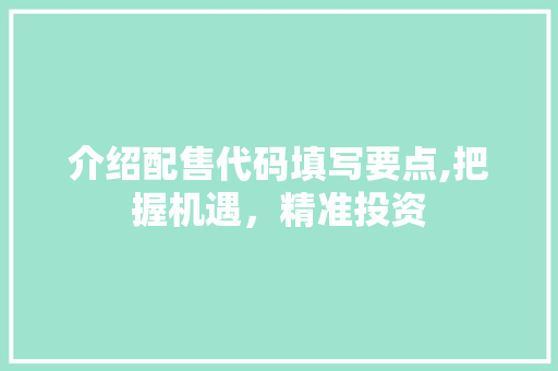 介绍配售代码填写要点,把握机遇，精准投资