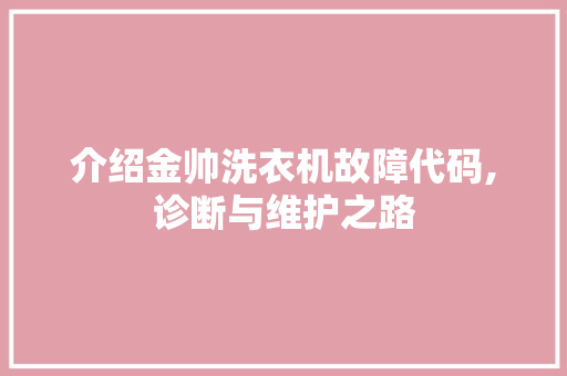 介绍金帅洗衣机故障代码,诊断与维护之路