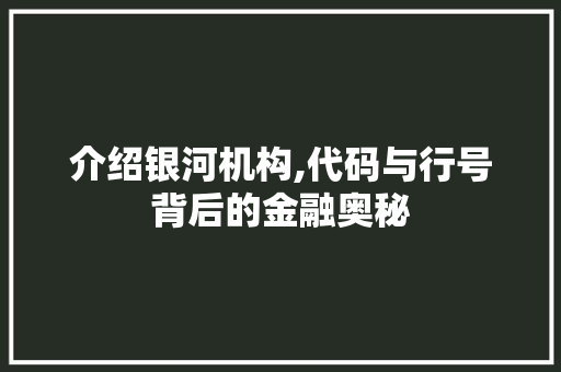 介绍银河机构,代码与行号背后的金融奥秘