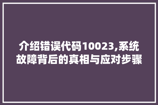 介绍错误代码10023,系统故障背后的真相与应对步骤