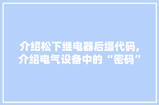 介绍松下继电器后缀代码,介绍电气设备中的“密码”