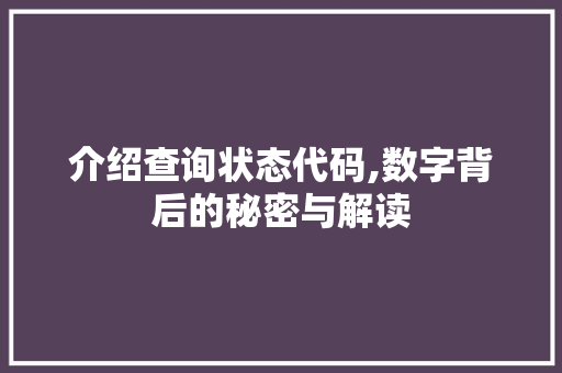 介绍查询状态代码,数字背后的秘密与解读