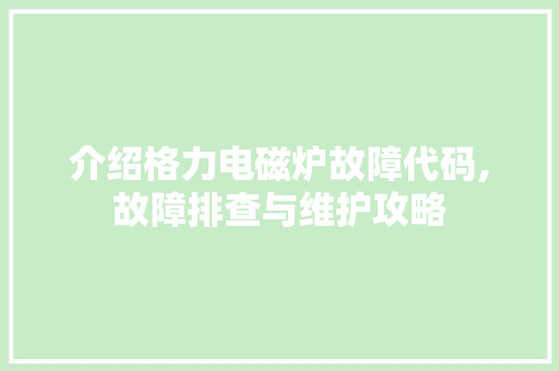 介绍格力电磁炉故障代码,故障排查与维护攻略 Webpack