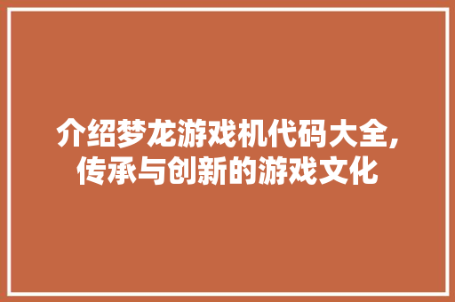 介绍梦龙游戏机代码大全,传承与创新的游戏文化