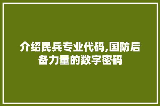 介绍民兵专业代码,国防后备力量的数字密码