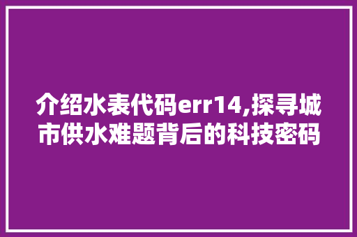 介绍水表代码err14,探寻城市供水难题背后的科技密码