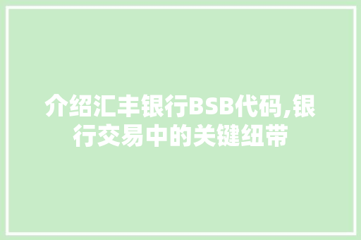 介绍汇丰银行BSB代码,银行交易中的关键纽带