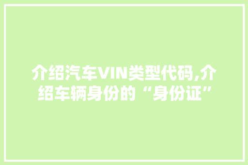 介绍汽车VIN类型代码,介绍车辆身份的“身份证”