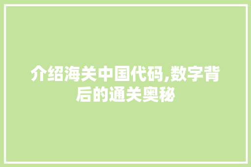 介绍海关中国代码,数字背后的通关奥秘