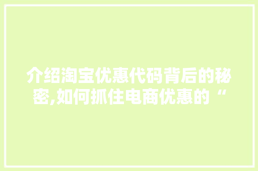 介绍淘宝优惠代码背后的秘密,如何抓住电商优惠的“金钥匙”