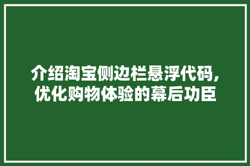 介绍淘宝侧边栏悬浮代码,优化购物体验的幕后功臣