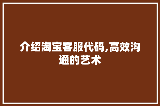 介绍淘宝客服代码,高效沟通的艺术