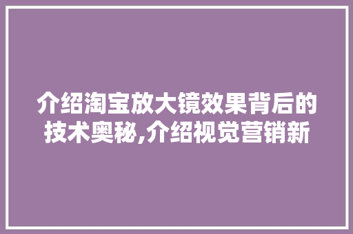 介绍淘宝放大镜效果背后的技术奥秘,介绍视觉营销新篇章