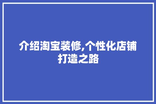 介绍淘宝装修,个性化店铺打造之路