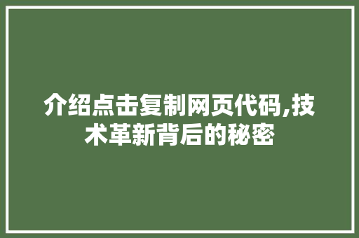 介绍点击复制网页代码,技术革新背后的秘密