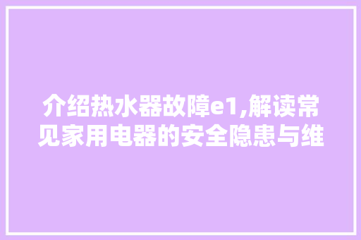 介绍热水器故障e1,解读常见家用电器的安全隐患与维修之路