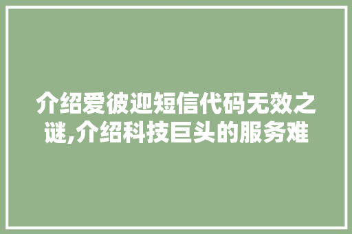 介绍爱彼迎短信代码无效之谜,介绍科技巨头的服务难题