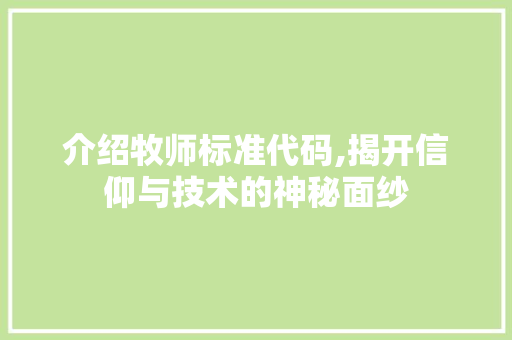 介绍牧师标准代码,揭开信仰与技术的神秘面纱