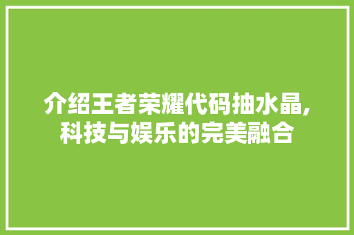 介绍王者荣耀代码抽水晶,科技与娱乐的完美融合