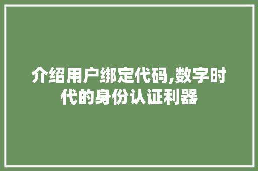 介绍用户绑定代码,数字时代的身份认证利器