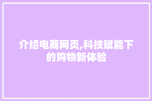 介绍电商网页,科技赋能下的购物新体验