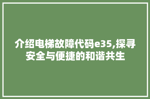 介绍电梯故障代码e35,探寻安全与便捷的和谐共生 Webpack