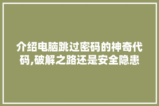 介绍电脑跳过密码的神奇代码,破解之路还是安全隐患 jQuery