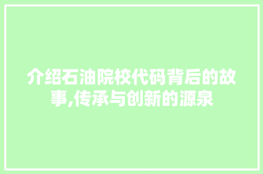 介绍石油院校代码背后的故事,传承与创新的源泉